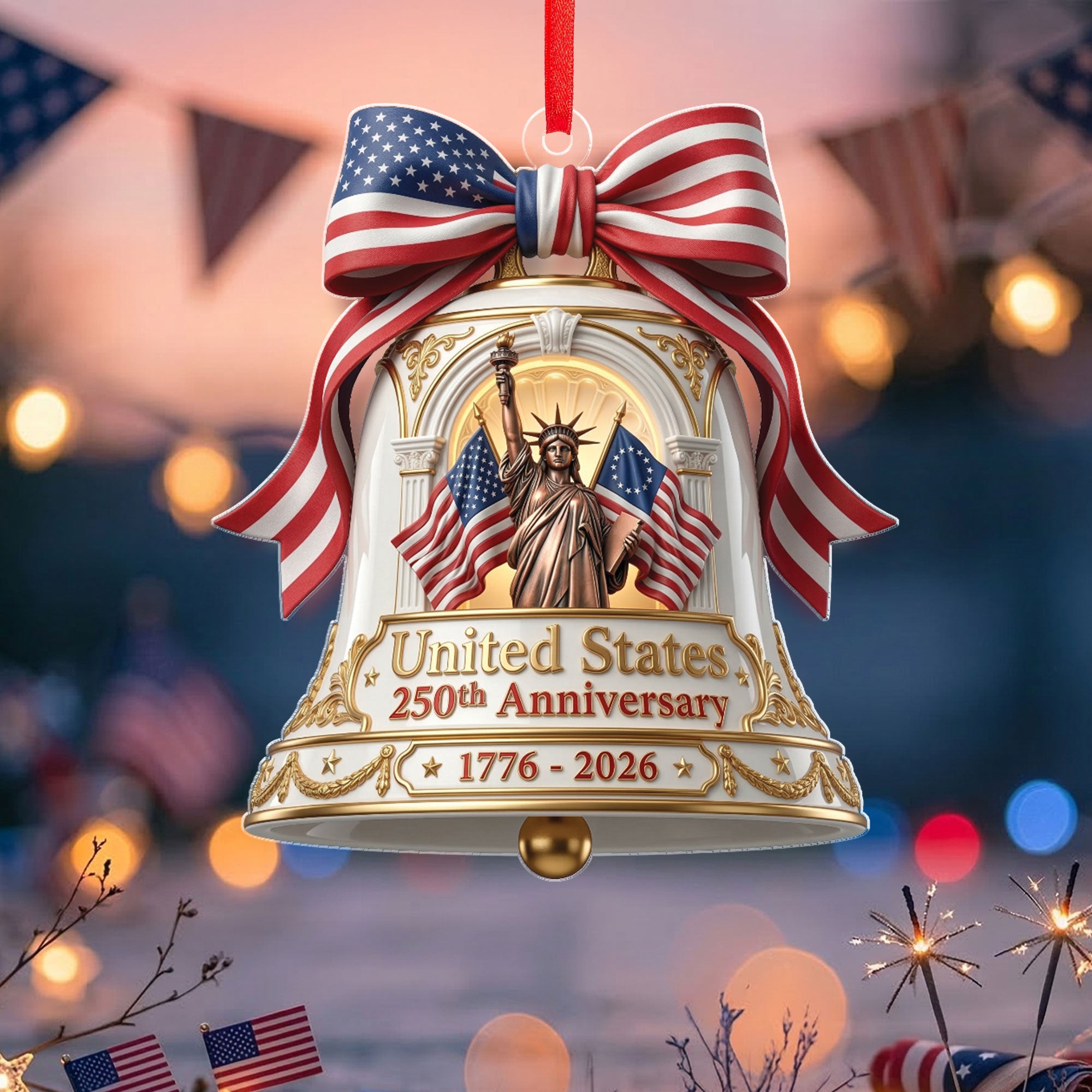250th Anniversary U.S. Acrylic Ornament – Statue of Liberty with Flags, 2026 Commemorative Decoration