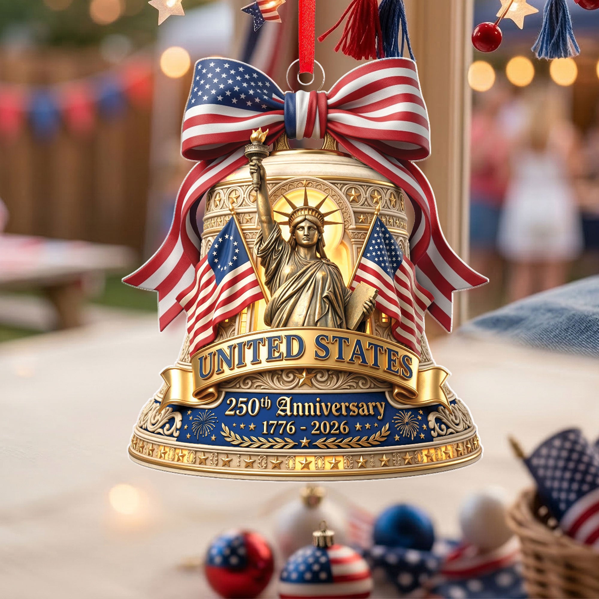 Commemorative U.S. 250th Anniversary Acrylic Ornament – Statue of Liberty & Flags, 2026 Edition
