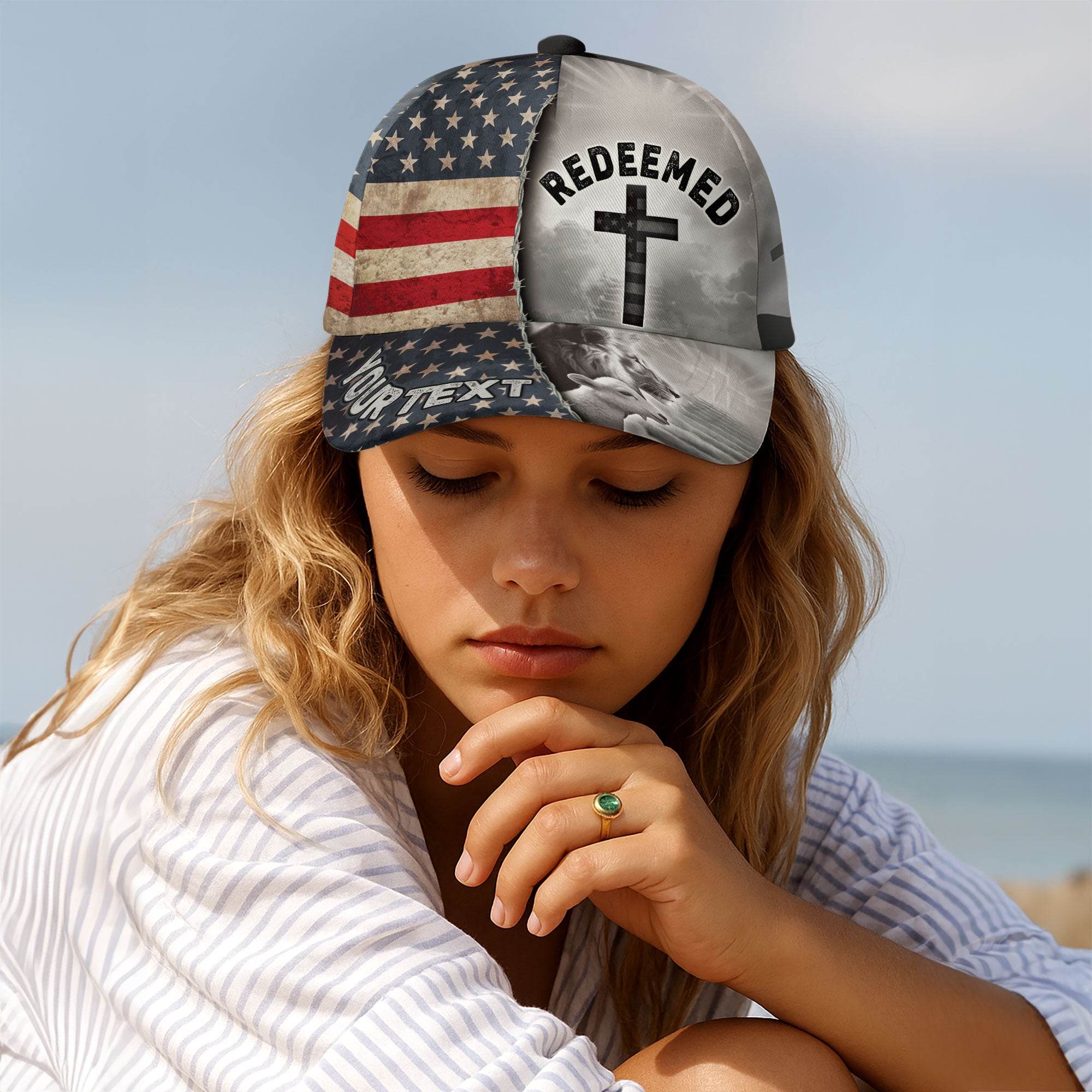 REDEEMED Custom American Flag & Cross Cap – Faith and Freedom United - Rust Field Wear