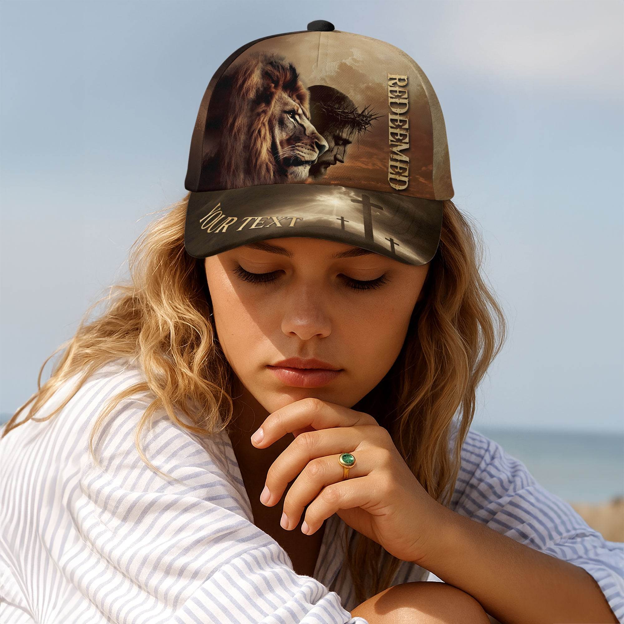 REDEEMED Lion and Christ Crown Cap – Custom Christian Hat - Rust Field Wear