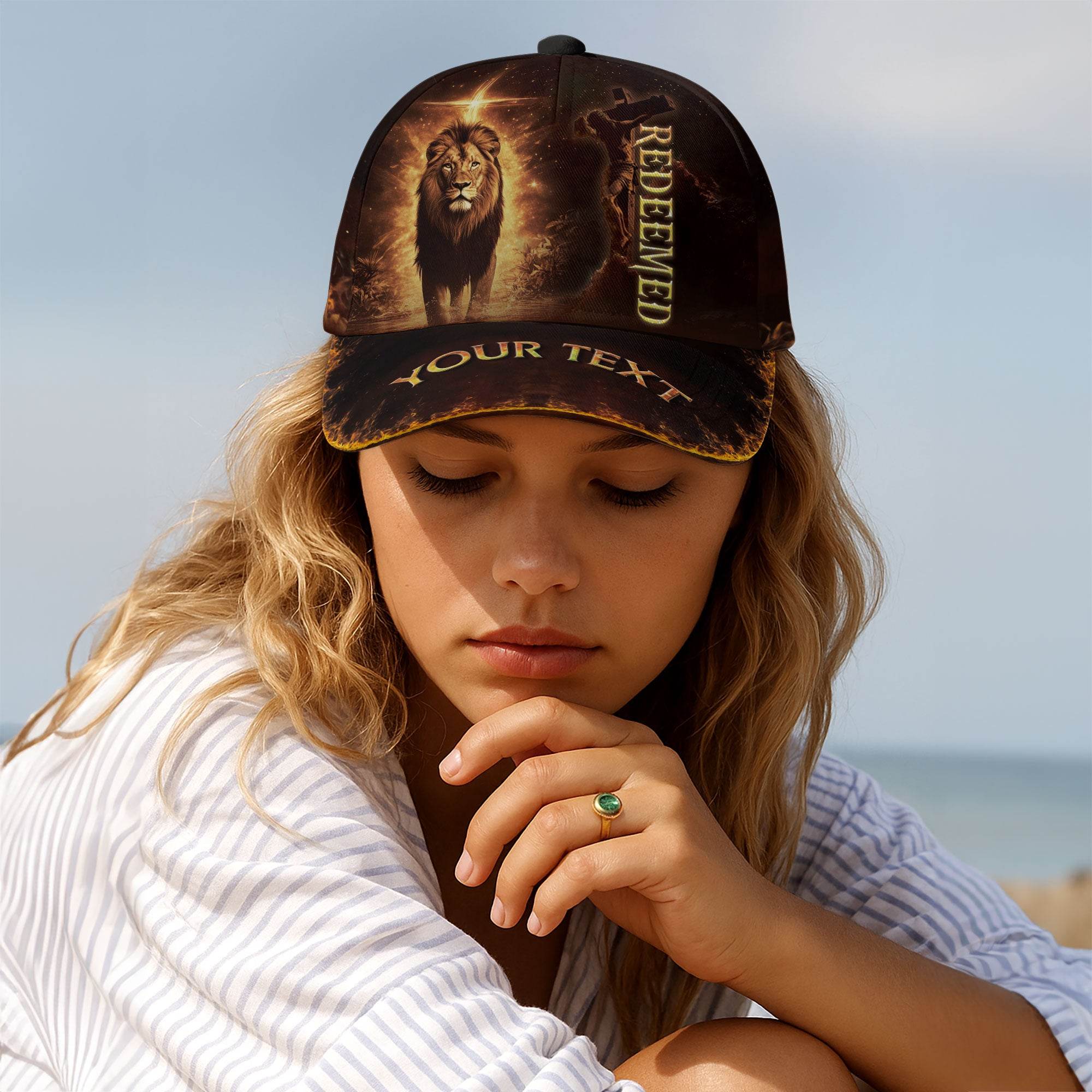 REDEEMED Lion of Judah Cap – Custom Christian Hat with Cross Design - Rust Field Wear