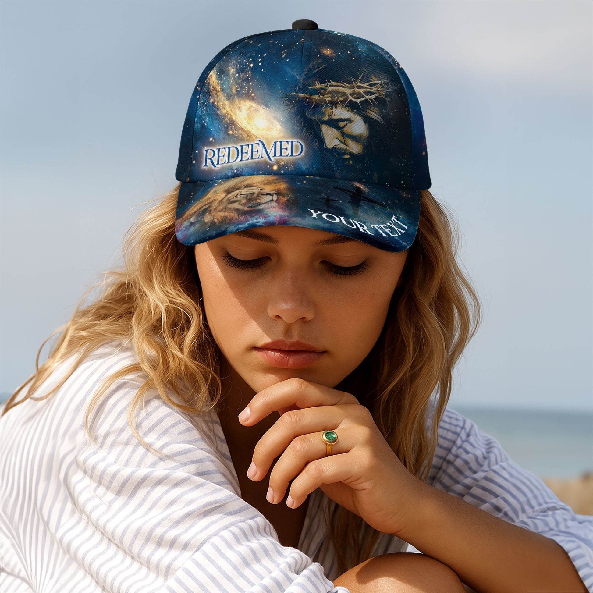 REDEEMED Galaxy Crown Cap – Christian Hat with Lion, Cross & Custom Text - Rust Field Wear