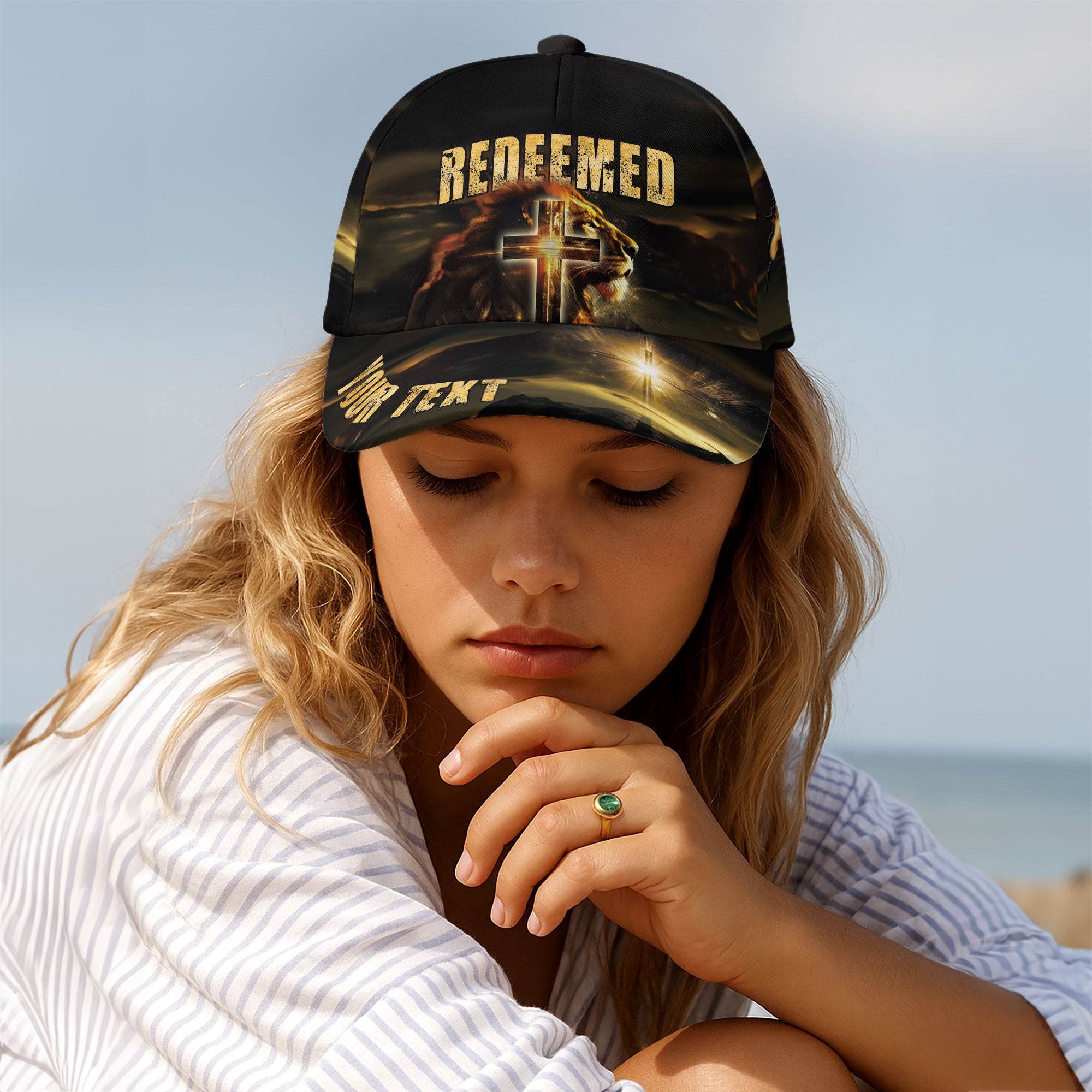 REDEEMED – Glowing Cross & Lion Christian Customized Hat - Rust Field Wear