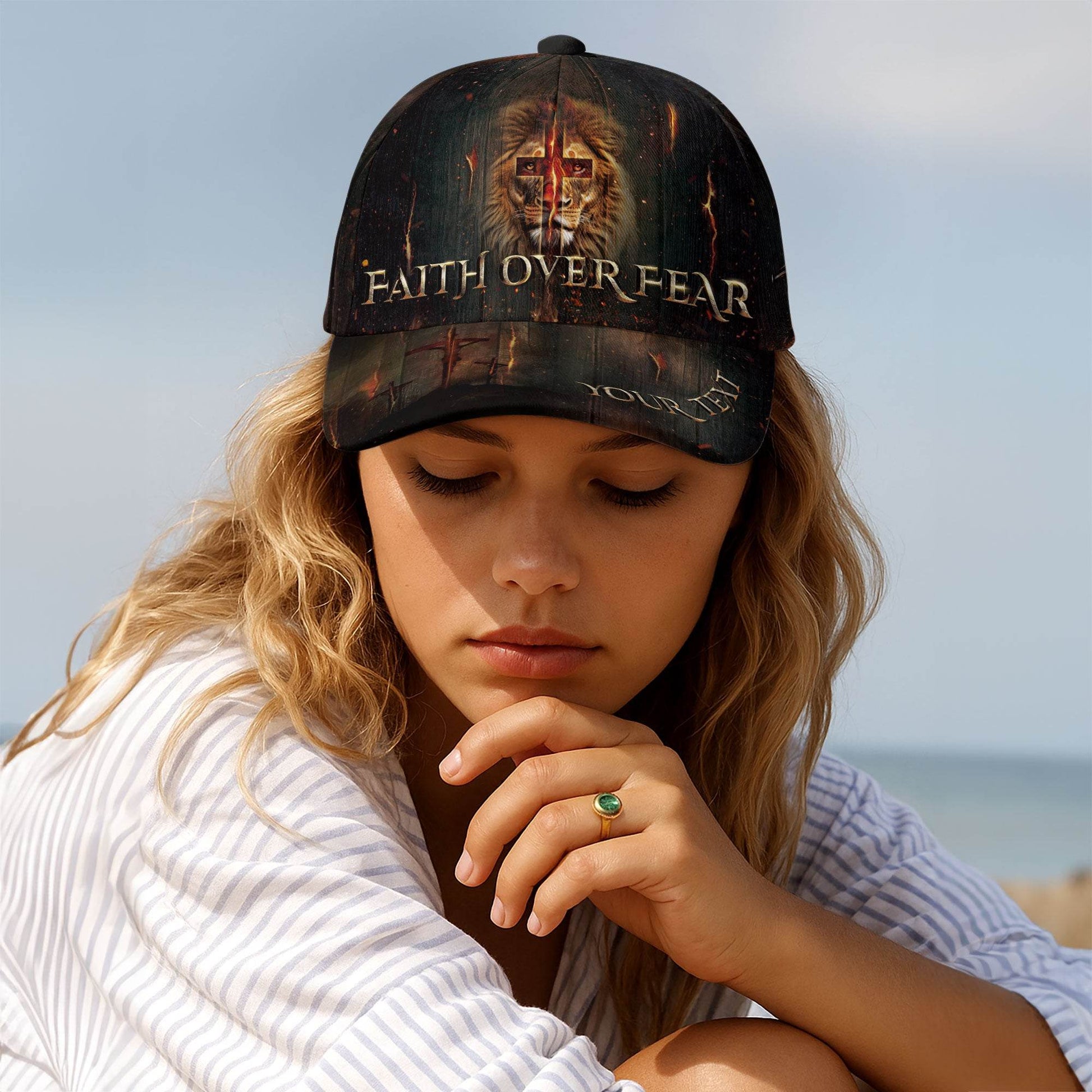 Faith Over Fear - Christian Lion Custom Hat - Rust Field Wear