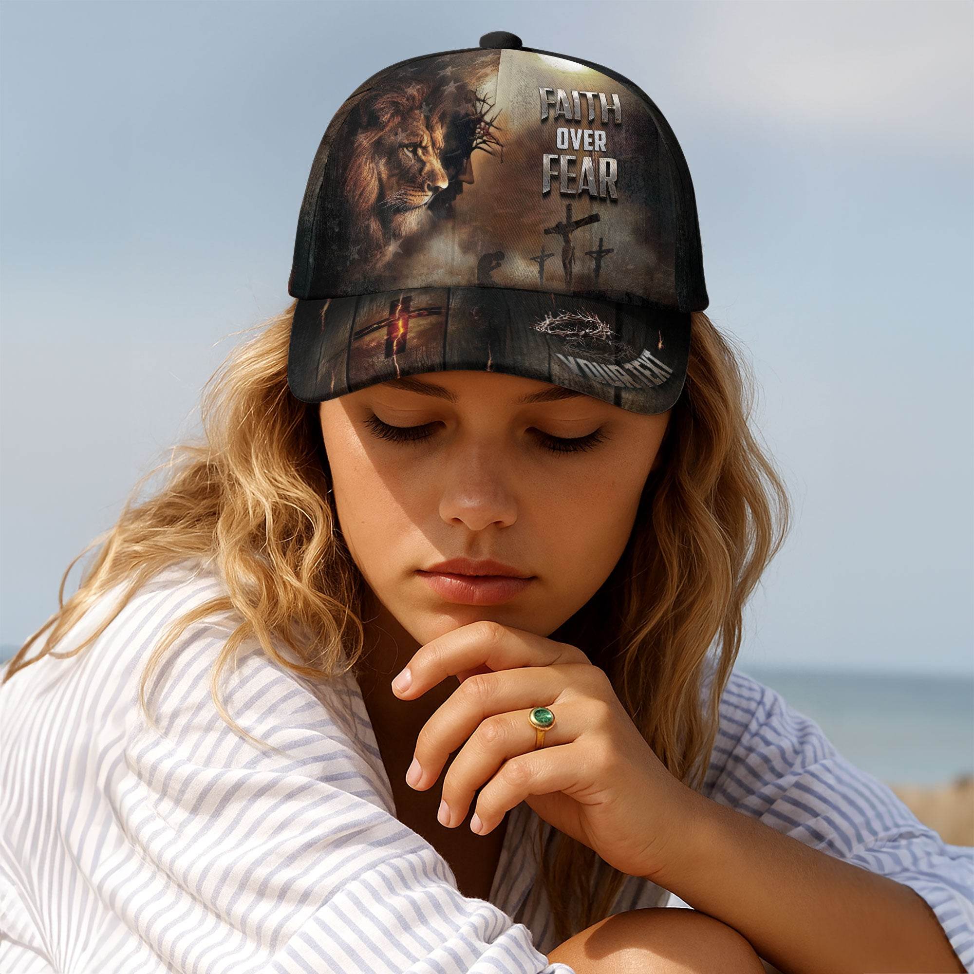 Custom Faith Over Fear Cross Hat - Rust Field Wear