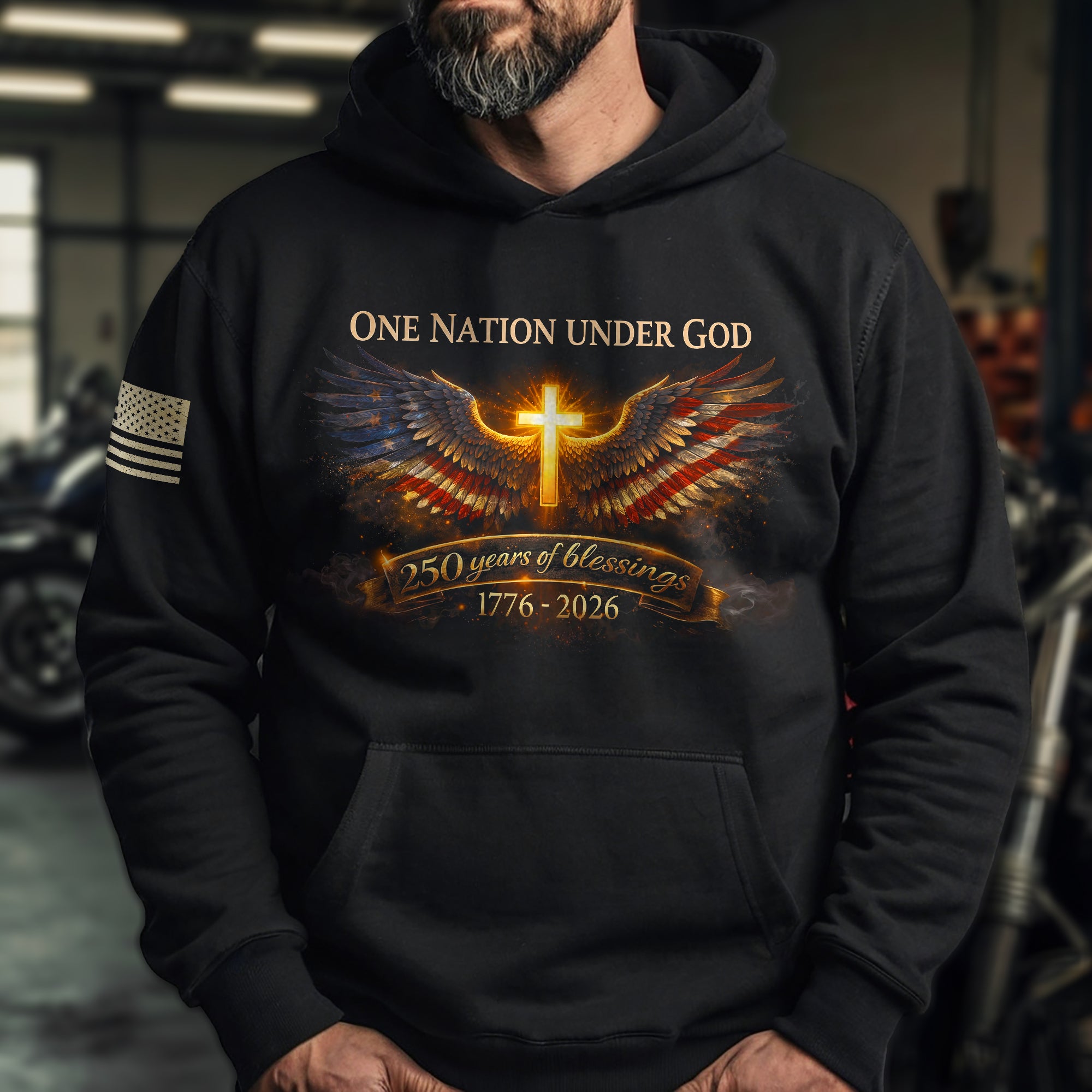 USA 250th Anniversary Hoodie 1776-2026 – Angel Wings One Nation Under God 250 Years of Blessings Hoodie