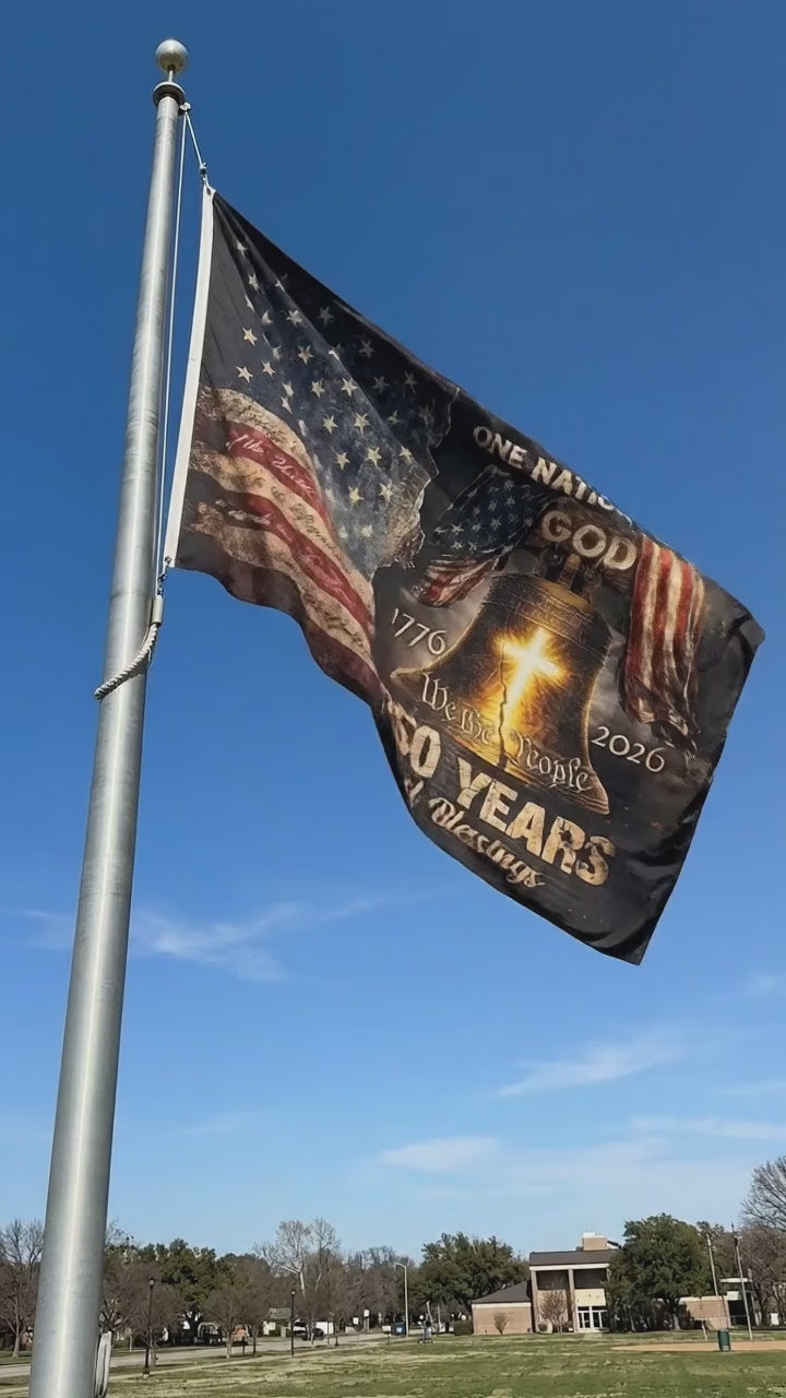 Load video: One Nation Under God America Religious US 250th Anniversary Flag – 250 Years of Blessings