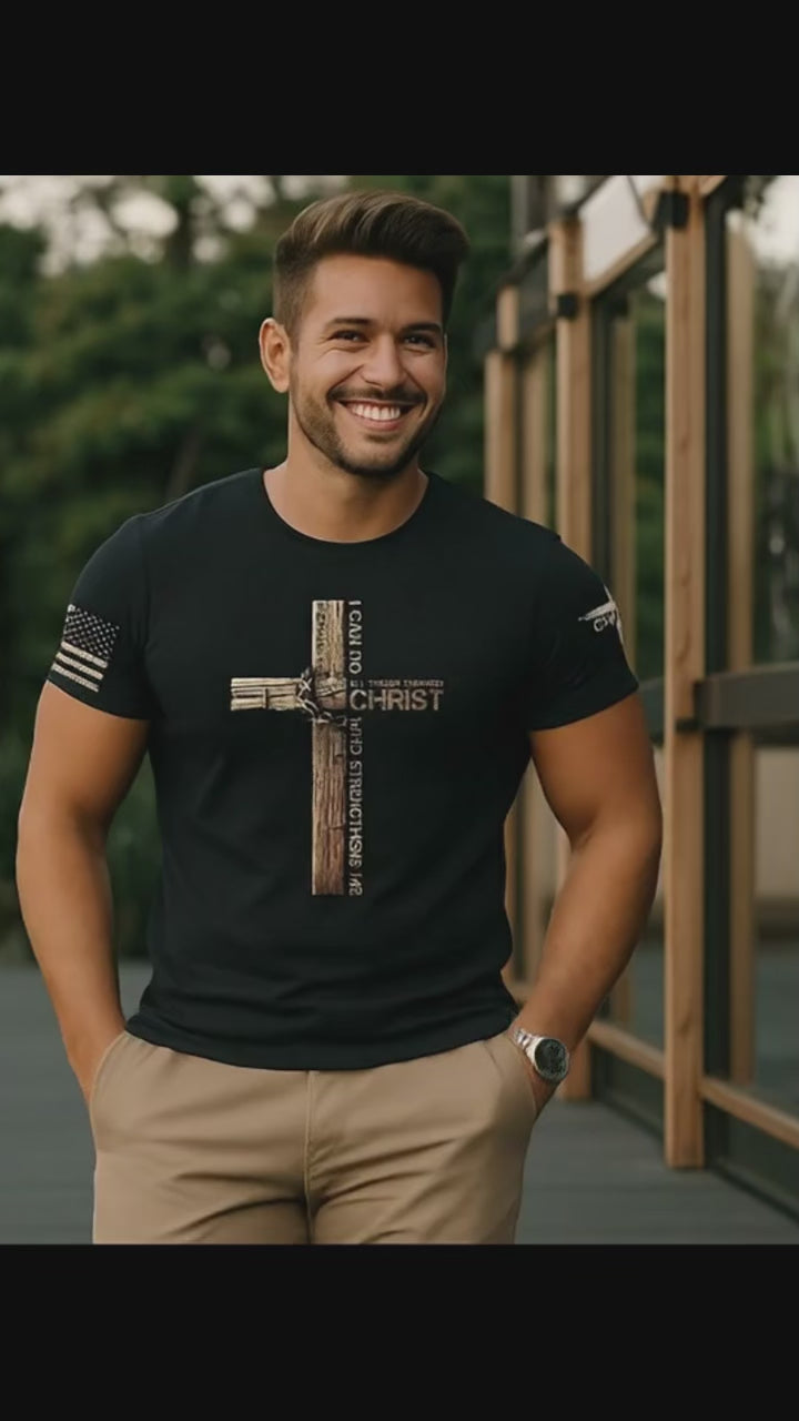 Load video: Through Christ I Am Strong T-Shirt