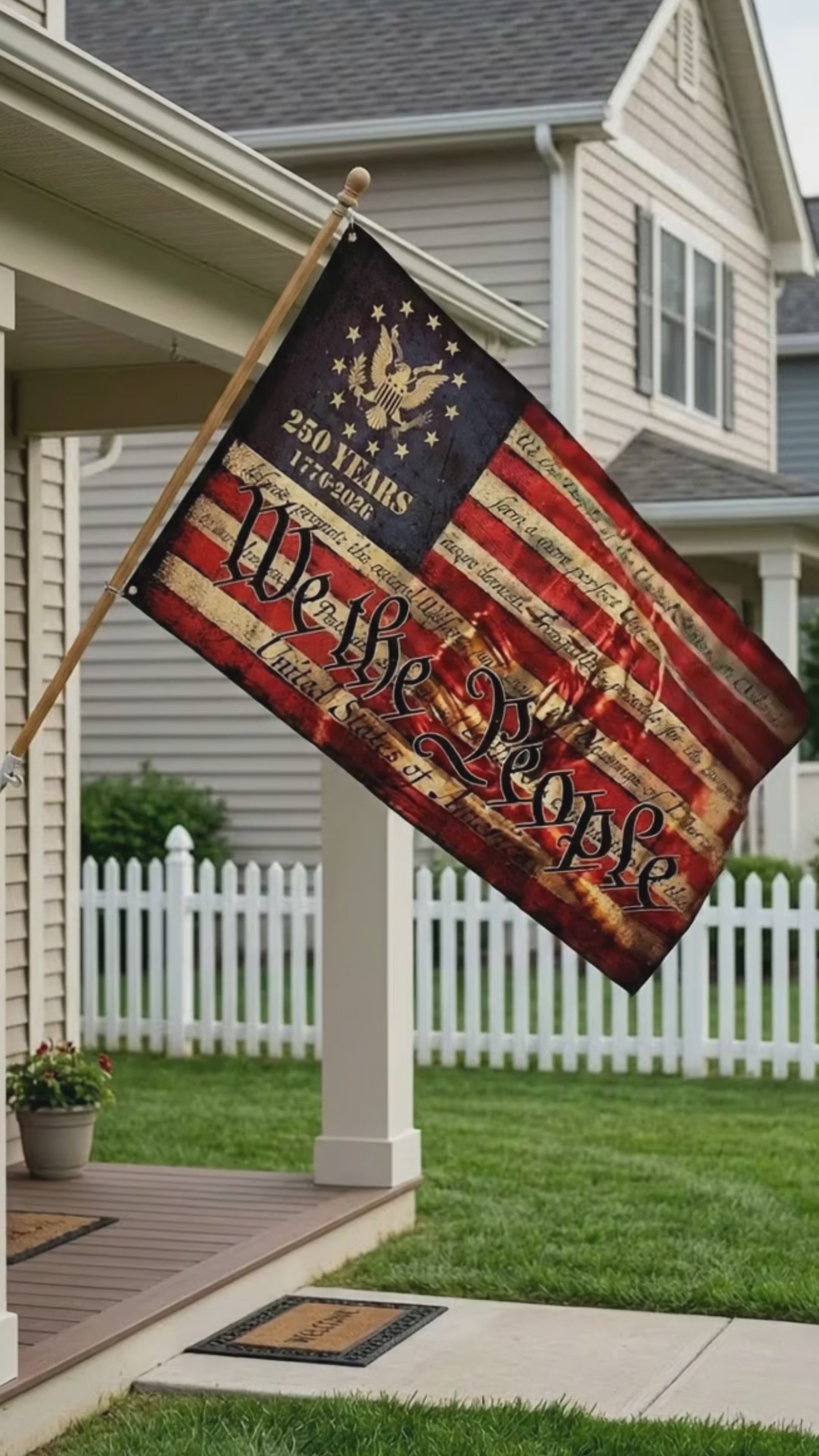 Load video: 1776–2026 We The People House Flag, Double-Sided Patriotic Outdoor Décor, 250 Years of Freedom