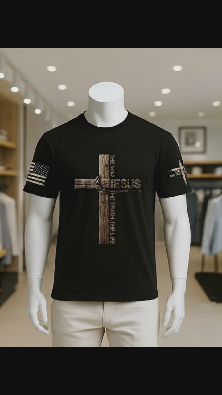 Load video: Jesus Is the Way T-Shirt – John 14:6 Cross Design